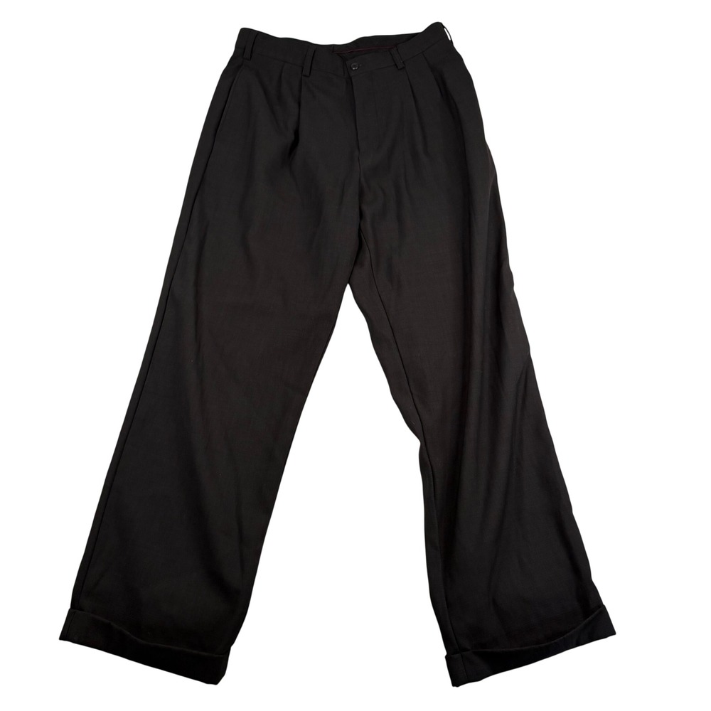 Statements Mens Black Pleated Cuffed Dress Pants Trousers 32x30 Charcoal Busines